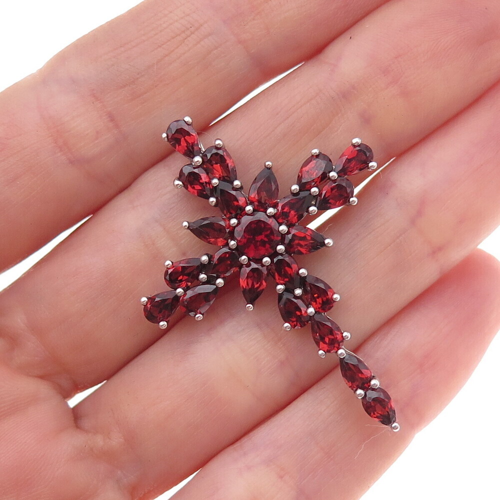 925 Sterling Silver Vintage Real Red Garnet Cross Cluster Slide Pendant